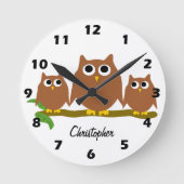 Brown Owls Design Personalised ラウンド壁時計 (正面)