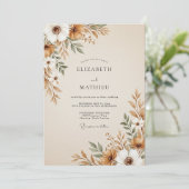 Brown Painterly Floral Flourish Wedding 招待状 (スタンド正面)