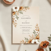 Brown Painterly Floral Flourish Wedding 招待状