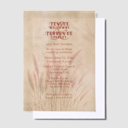 Brown Pampas Grass on Texture Background Wedding ベラム紙招待状 (オフセット)