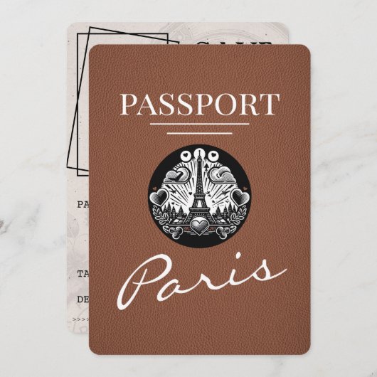Brown Paris Passport日付の保存 セーブザデート (正面/裏面)