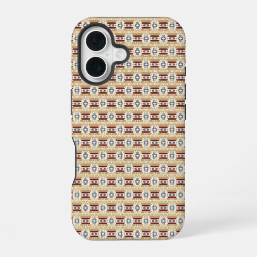 Brown Pattern in #faf3e0, #c9a66b, #7d1d1d, #646e7 iPhone 16ケース (裏面)