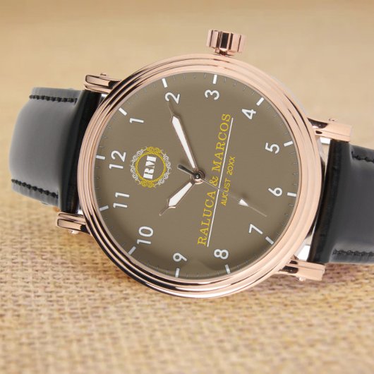 Brown Personalized couple names minimal monogram  腕時計