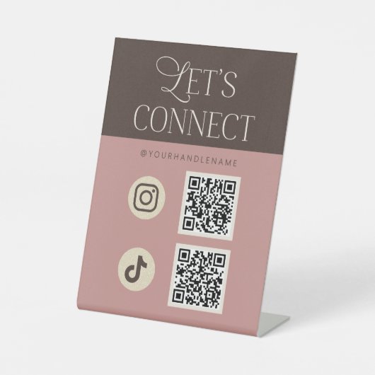 Brown Pink Let's Connect ソーシャルメディア 台座サイン (正面)
