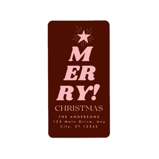 Brown & Pink Modern Merry Christmas ラベル (正面)