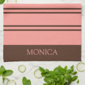  Brown Pink Stripes monogram Name Kitchen Towels キッチンタオル (折り畳み)