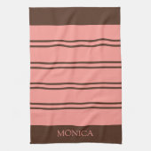  Brown Pink Stripes monogram Name Kitchen Towels キッチンタオル (縦)