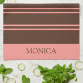  Brown Pink Stripes Script Name Kitchen Towels キッチンタオル (折り畳み)