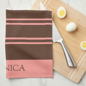  Brown Pink Stripes Script Name Kitchen Towels キッチンタオル (四つ折り)