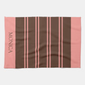  Brown Pink Stripes Script Name Kitchen Towels キッチンタオル (横)