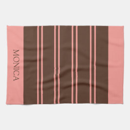  Brown Pink Stripes Script Name Kitchen Towels キッチンタオル