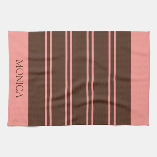  Brown Pink Stripes Script Name Kitchen Towels キッチンタオル (横)