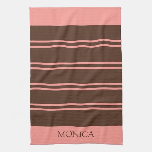  Brown Pink Stripes Script Name Kitchen Towels キッチンタオル (縦)
