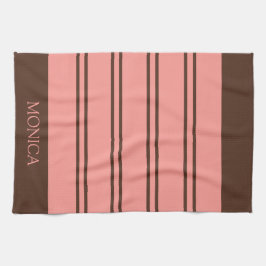  Brown Pink Stripes Script Name Kitchen Towels キッチンタオル