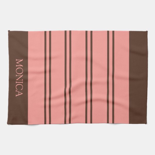  Brown Pink Stripes Script Name Kitchen Towels キッチンタオル (横)