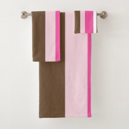 Brown & Pink White Stripe Bathroom Towel Sets  バスタオルセット