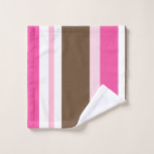 Brown & Pink White Stripe Bathroom Towel Sets  バスタオルセット (ウォッシュタオル)