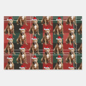 Brown Pit Bull Christmas Dog Red Green Plaid ラッピングペーパーシート (正面2)