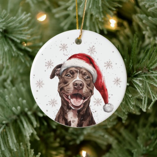 Brown Pitbull Dog Christmas Personalized セラミックオーナメント (ツリー)