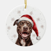 Brown Pitbull Dog Christmas Personalized セラミックオーナメント (正面)