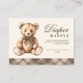 Brown Plaid Bear Baby Shower Diaper Raffle エンクロージャーカード (正面)