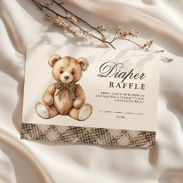 Brown Plaid Bear Baby Shower Diaper Raffle エンクロージャーカード