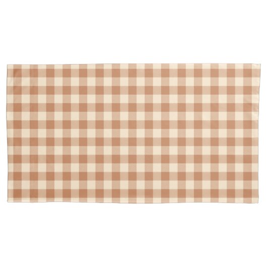 Brown Plaid Pattern Pair Of Pillowcases 枕カバー (正面左)