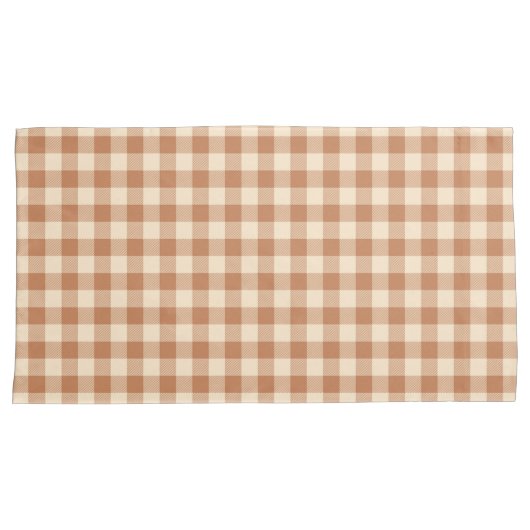 Brown Plaid Pattern Pair Of Pillowcases 枕カバー (正面右)