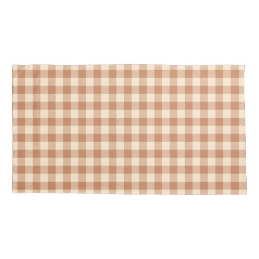 Brown Plaid Pattern Pair Of Pillowcases 枕カバー (裏面-左)