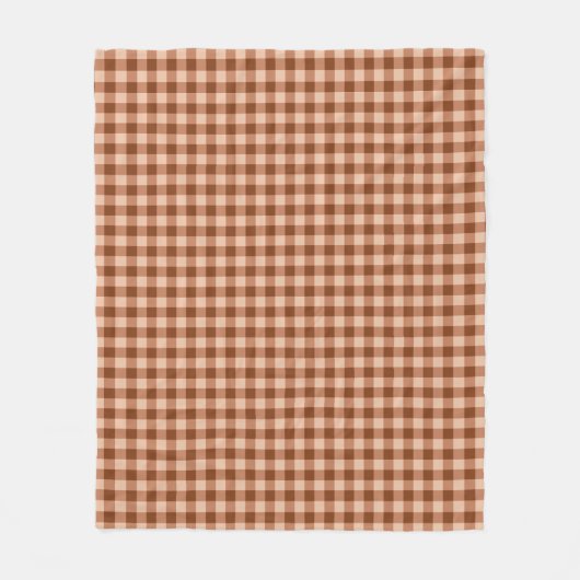 Brown Plaid Pattern Simple Rustic Gingham フリースブランケット (正面)