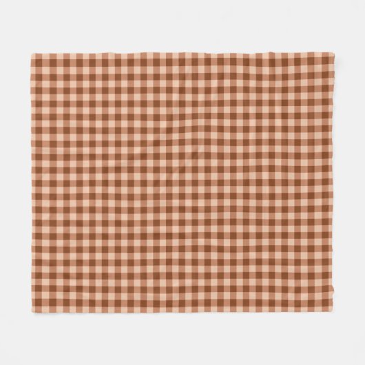 Brown Plaid Pattern Simple Rustic Gingham フリースブランケット (正面(横))