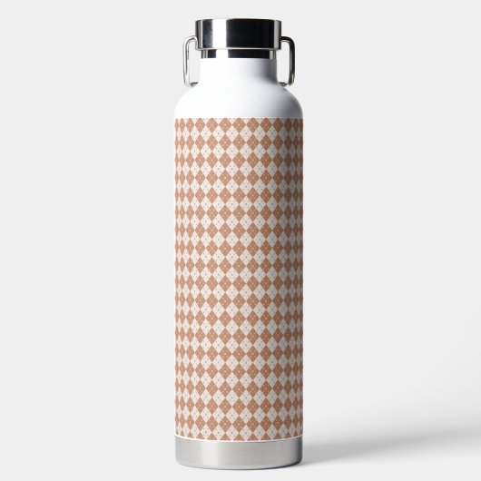 Brown Plaid Pattern Water Bottle ウォーターボトル (正面)