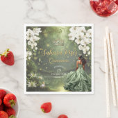 Brown Princess and Frog Sage Green Quinceanera 16 スタンダードランチョンナプキン (インサイチュ)