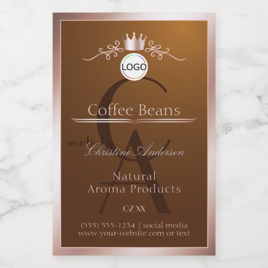 Brown Product Label Rosegold Frame Logo Monogram フードラベル (シングルラベル)