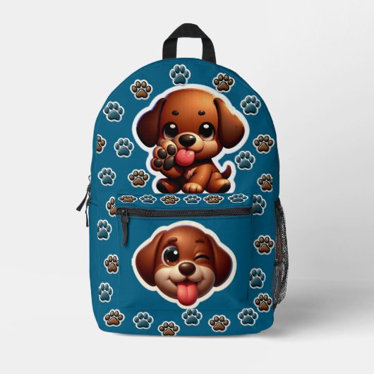Brown Puppy Sticker Backpack プリントバックパック (正面)