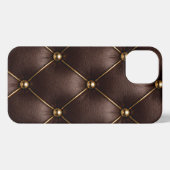 Brown Quilted Leather & Gold Studs Phone Case iPhoneケース (裏面横)