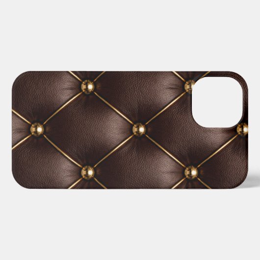 Brown Quilted Leather & Gold Studs Phone Case iPhoneケース (裏面横)
