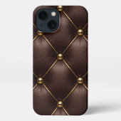 Brown Quilted Leather & Gold Studs Phone Case iPhoneケース (裏面)