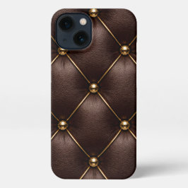 Brown Quilted Leather & Gold Studs Phone Case iPhone 13ケース
