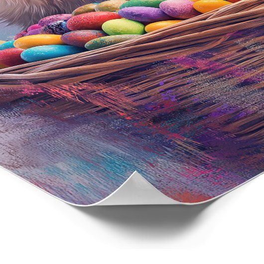 Brown rabbit eating Easter candy eggs vertical ポスター (角)