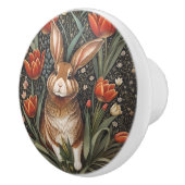 Brown Rabbit Red Tulips William Morris Inspired セラミックノブ (右)