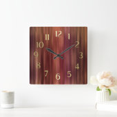 Brown Red Pink Stripes スクエア壁時計 (ホーム)