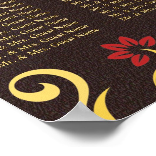 Brown Red Yellow Swirls Table Seating Chart 12 ポスター (角)