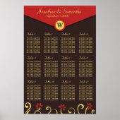 Brown Red Yellow Swirls Table Seating Chart 12 ポスター (正面)