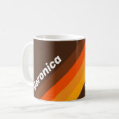 Brown Retro Stripes with Name コーヒーマグカップ (正面左)