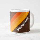 Brown Retro Stripes with Name ジャンボコーヒーマグカップ (正面右)