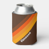 Brown Retro Stripes with Name 缶クーラー (缶正面)