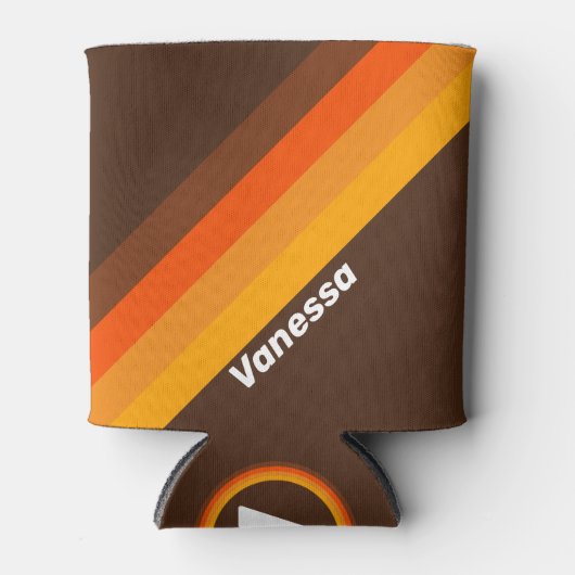 Brown Retro Stripes with Name 缶クーラー (正面)