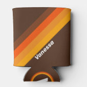 Brown Retro Stripes with Name 缶クーラー (裏面)