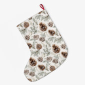Brown Ribbon Silver Christmas Pine Cones ラージクリスマスストッキング (裏面 (吊り時))